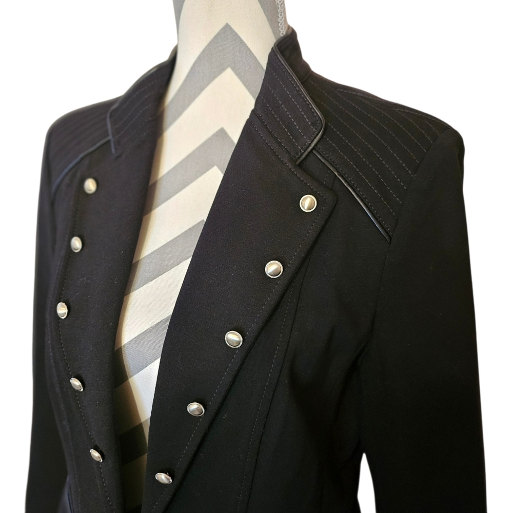 WHBM Military Trophy Blazer Jacket Black Faux Leather Trim Size 12 - Picture 4 of 8
